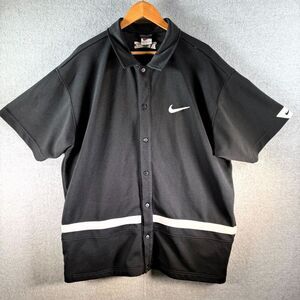 VTG Nike Warm Up Jersey Shirt Men L Black Short‎ Sleeve Snap Button Side Pockets